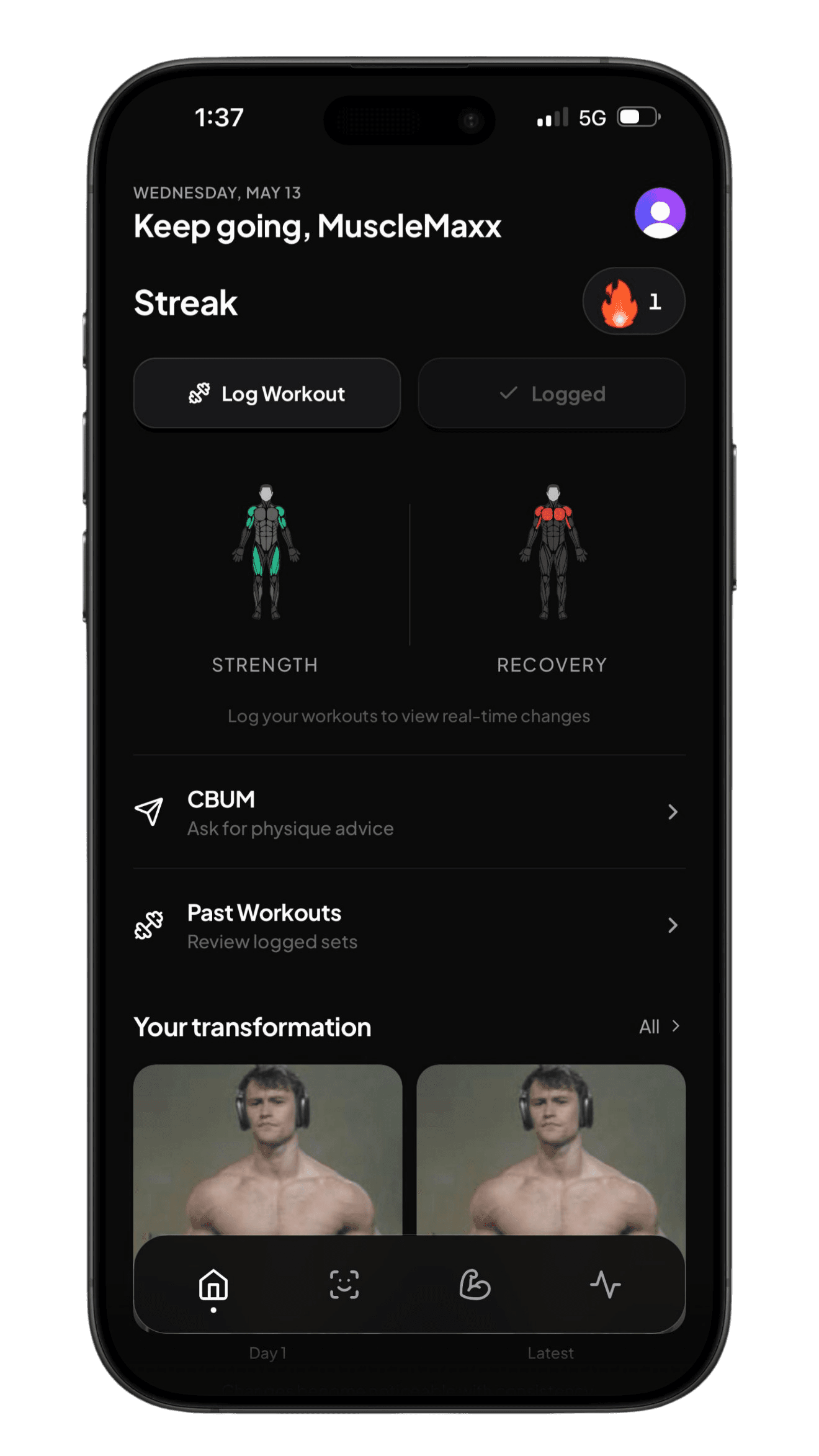 MuscleMaxx Home Screen