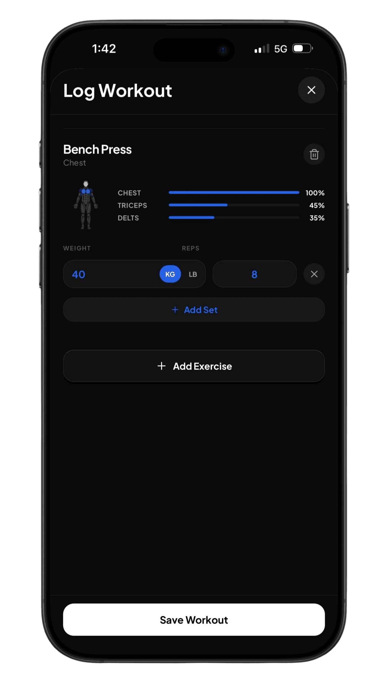MuscleMaxx workout logging interface