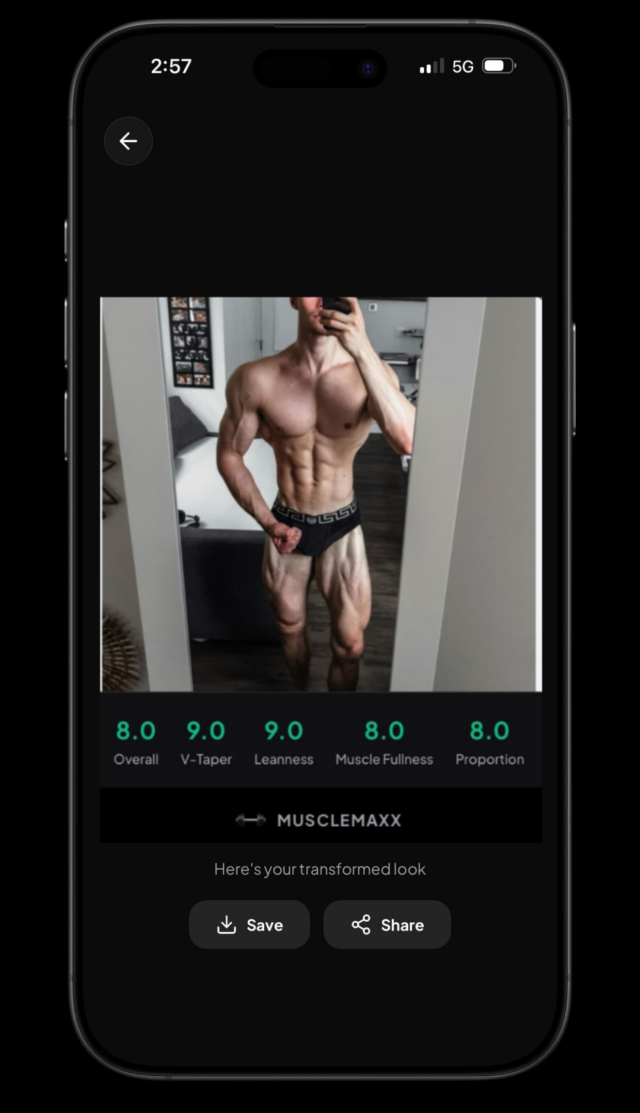 MuscleMaxx physique scan analysis result