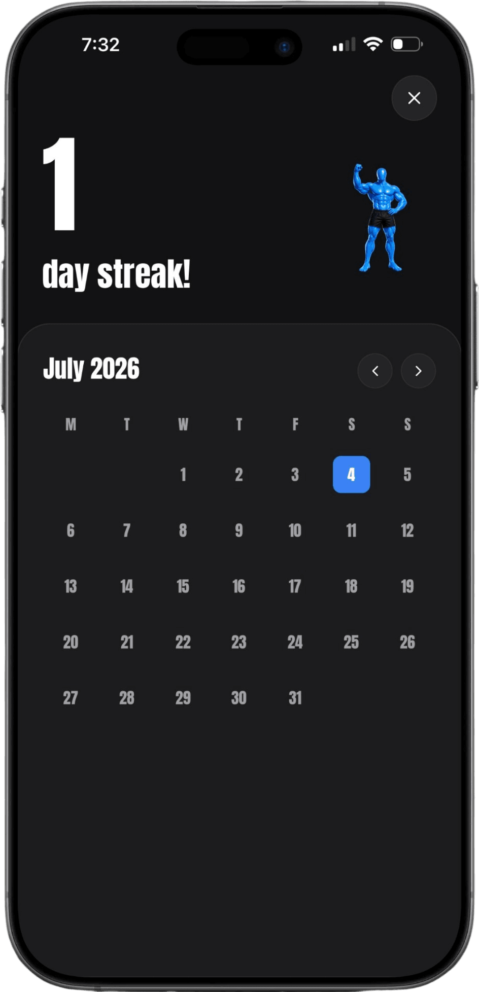 MuscleMaxx Streak Calendar