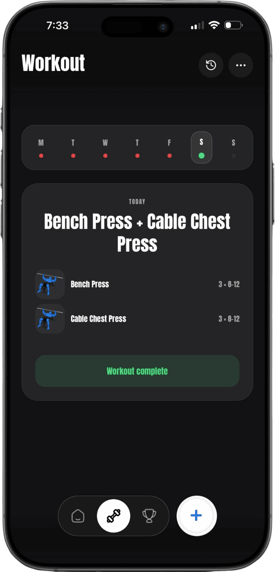 MuscleMaxx workout completion interface